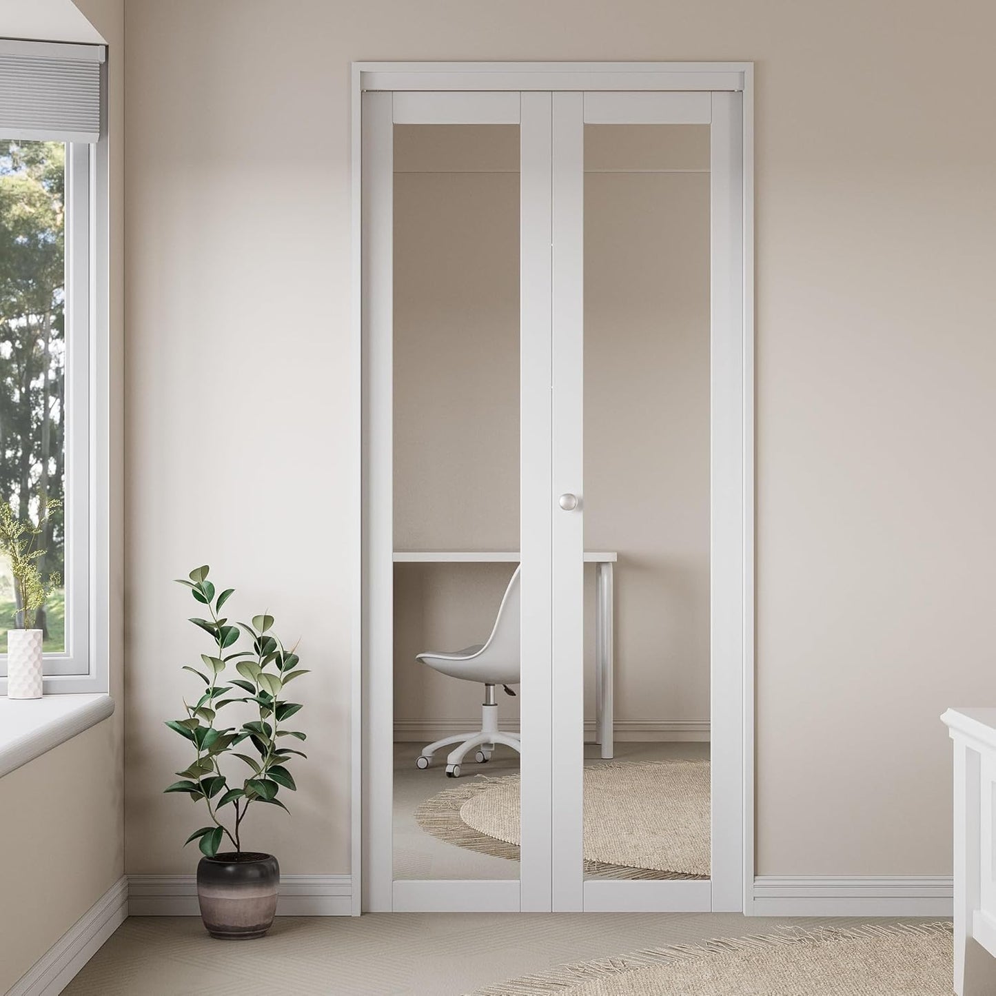 CRUTOP Mirrored Bifold Door, Build Quality Panels with Water&Scratch-Resistant Surface, Solid Core, Interior Closet & Pantry Door (Panels&Hardware&Fascia&Knob)