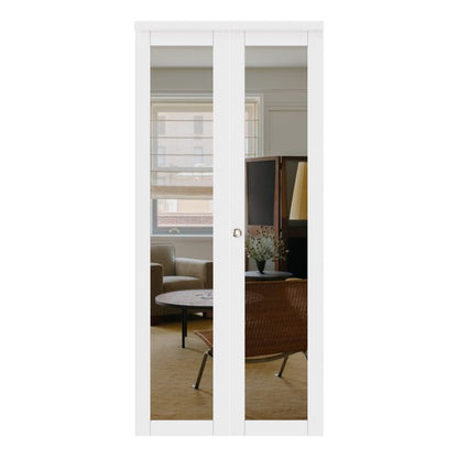 CRUTOP Mirrored Bifold Door, Build Quality Panels with Water&Scratch-Resistant Surface, Solid Core, Interior Closet & Pantry Door (Panels&Hardware&Fascia&Knob)