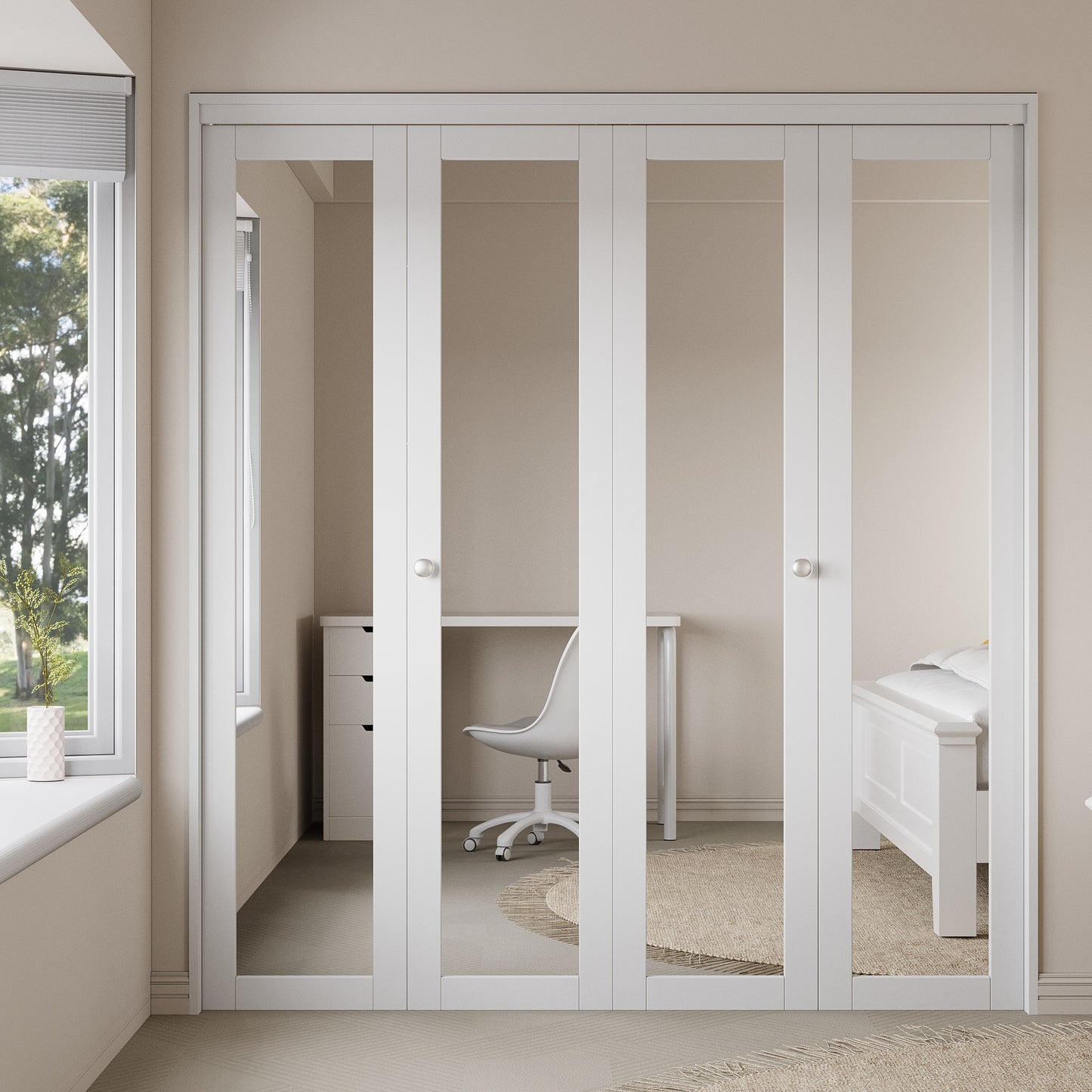 CRUTOP Mirrored Bifold Door, Build Quality Panels with Water&Scratch-Resistant Surface, Solid Core, Interior Closet & Pantry Door (Panels&Hardware&Fascia&Knob)