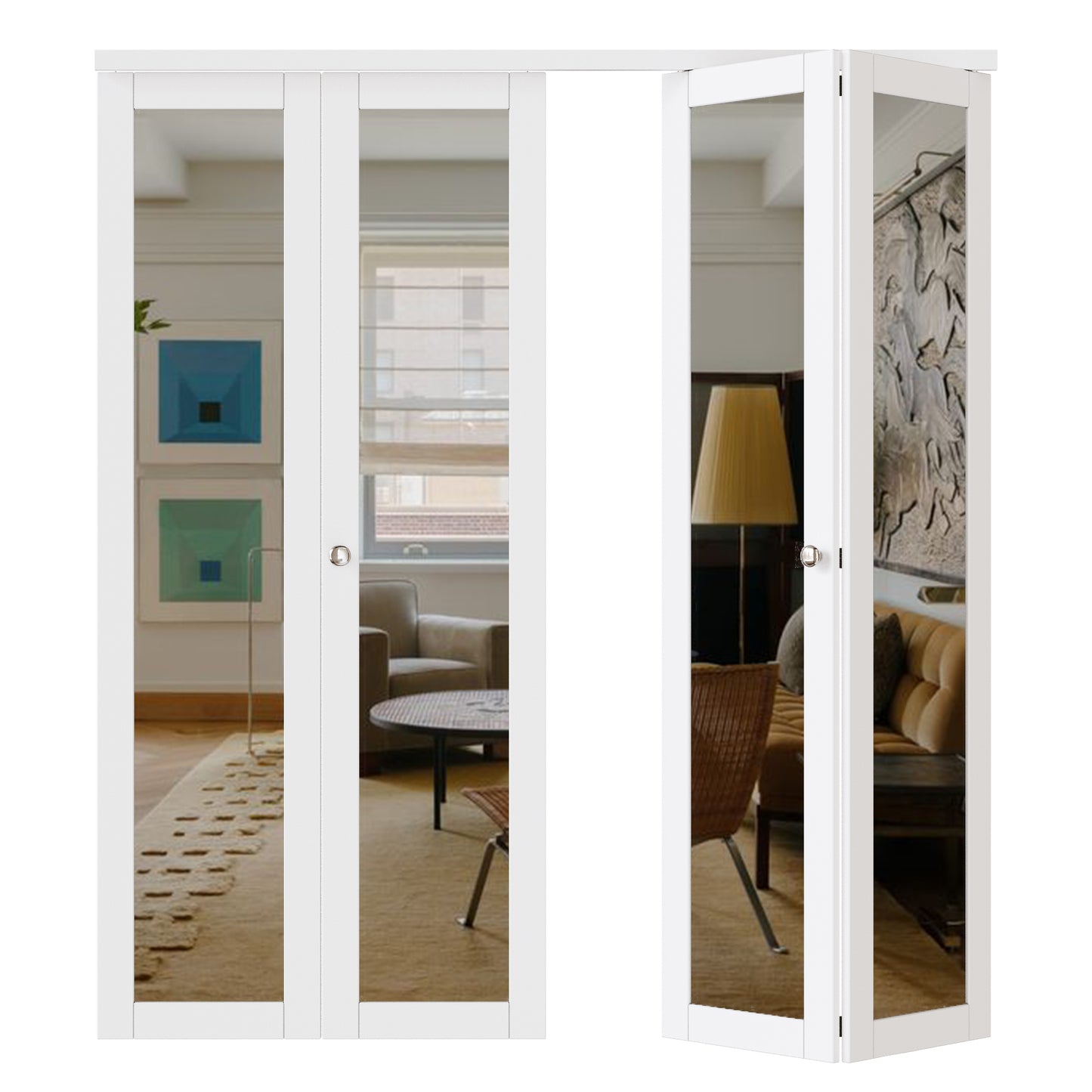 CRUTOP Mirrored Bifold Door, Build Quality Panels with Water&Scratch-Resistant Surface, Solid Core, Interior Closet & Pantry Door (Panels&Hardware&Fascia&Knob)