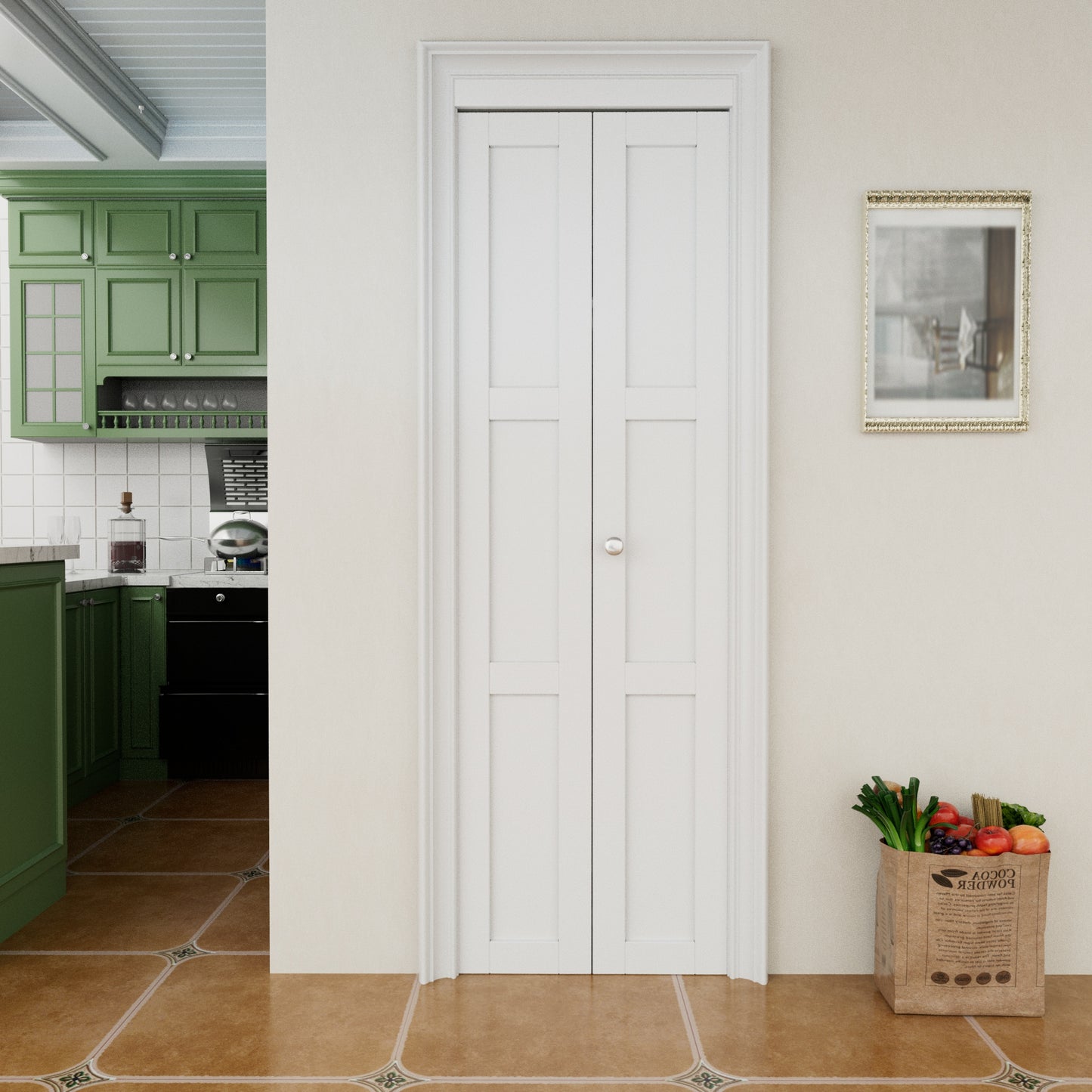 CRUTOP Bi-Fold Pivot Doors , 3-Lite Closet Door with Hardware Kit, MDF Panel Folding Interior Double Doors Easy to Install - White