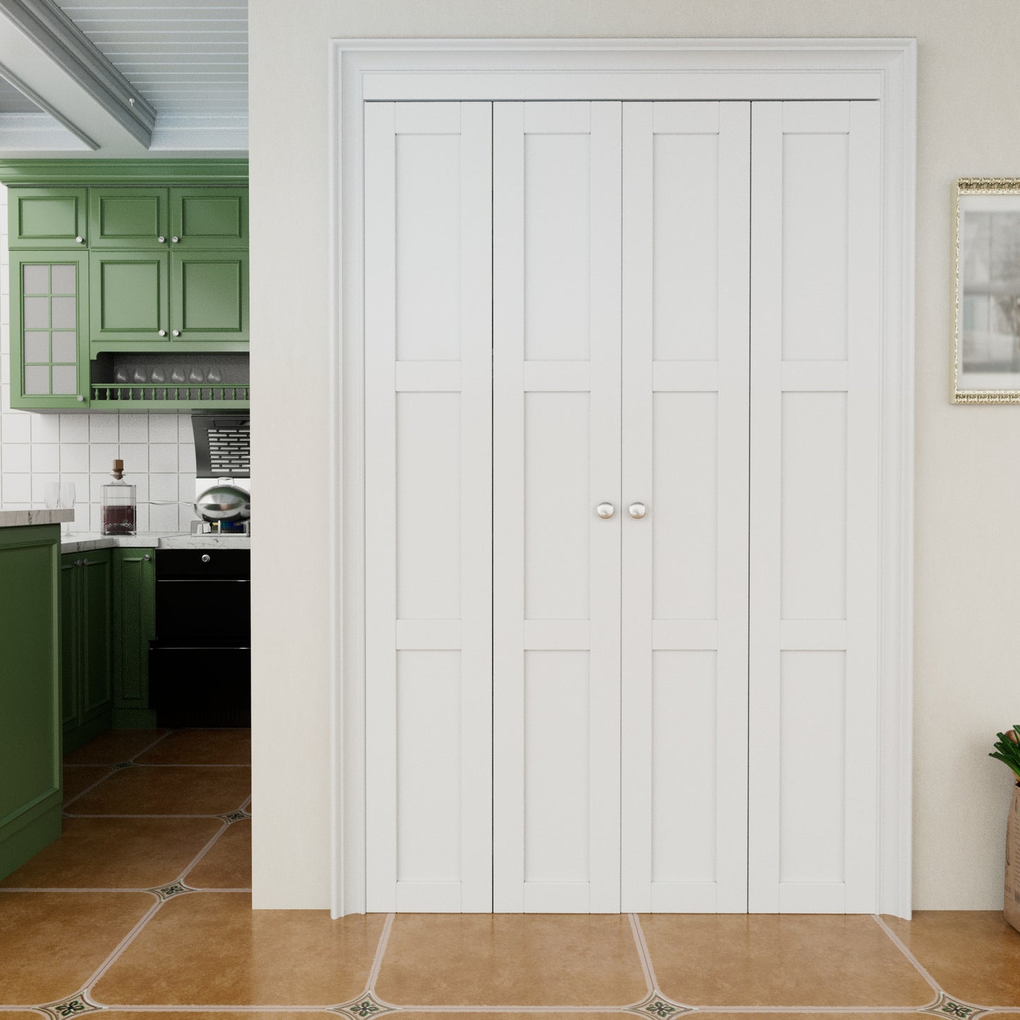 CRUTOP 3-Lite Bifold Closet Door, Solid Core Pre-Assembled Panels with Water-Resistant Triple-Layer Painting, Build Quality (Panels&Hardware&Fascia&Knob)