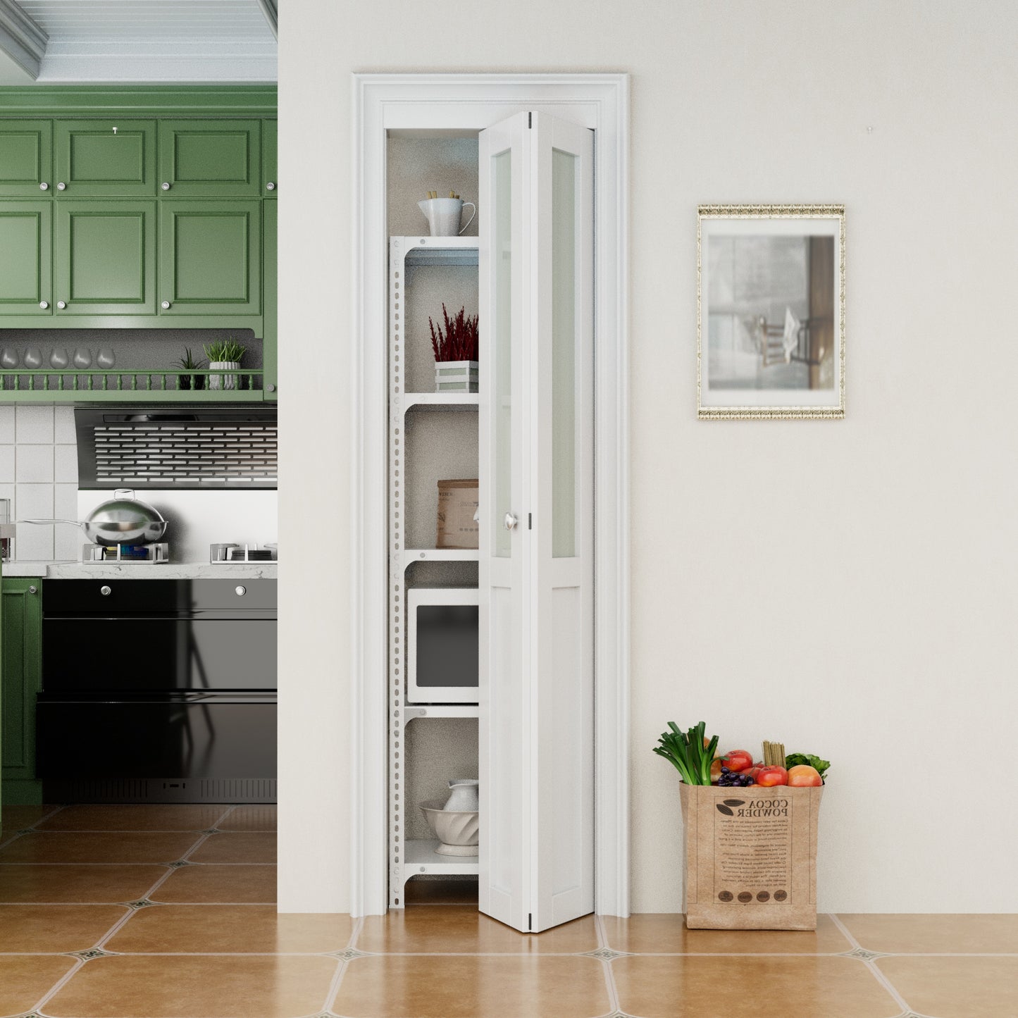 CRUTOP Frosted Glass Paintable  Bifold Door, Build Quality Panels with Water&Scratch-Resistant Surface, Solid Core, Interior Closet & Pantry Door (Panels&Hardware&Fascia&Knob)