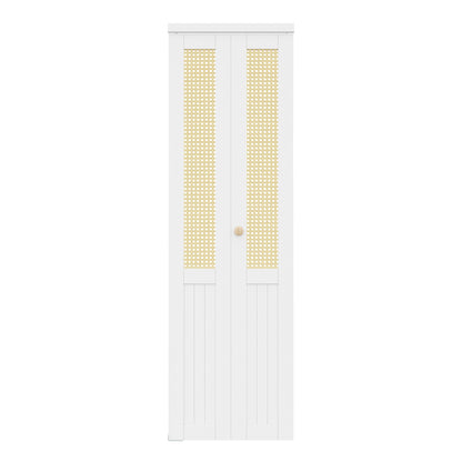 CRUTOP Bi-Fold Pivot Doors , Rattan Closet Door with Hardware Kit, MDF Panel Folding Interior Double Doors Easy to Install -  White
