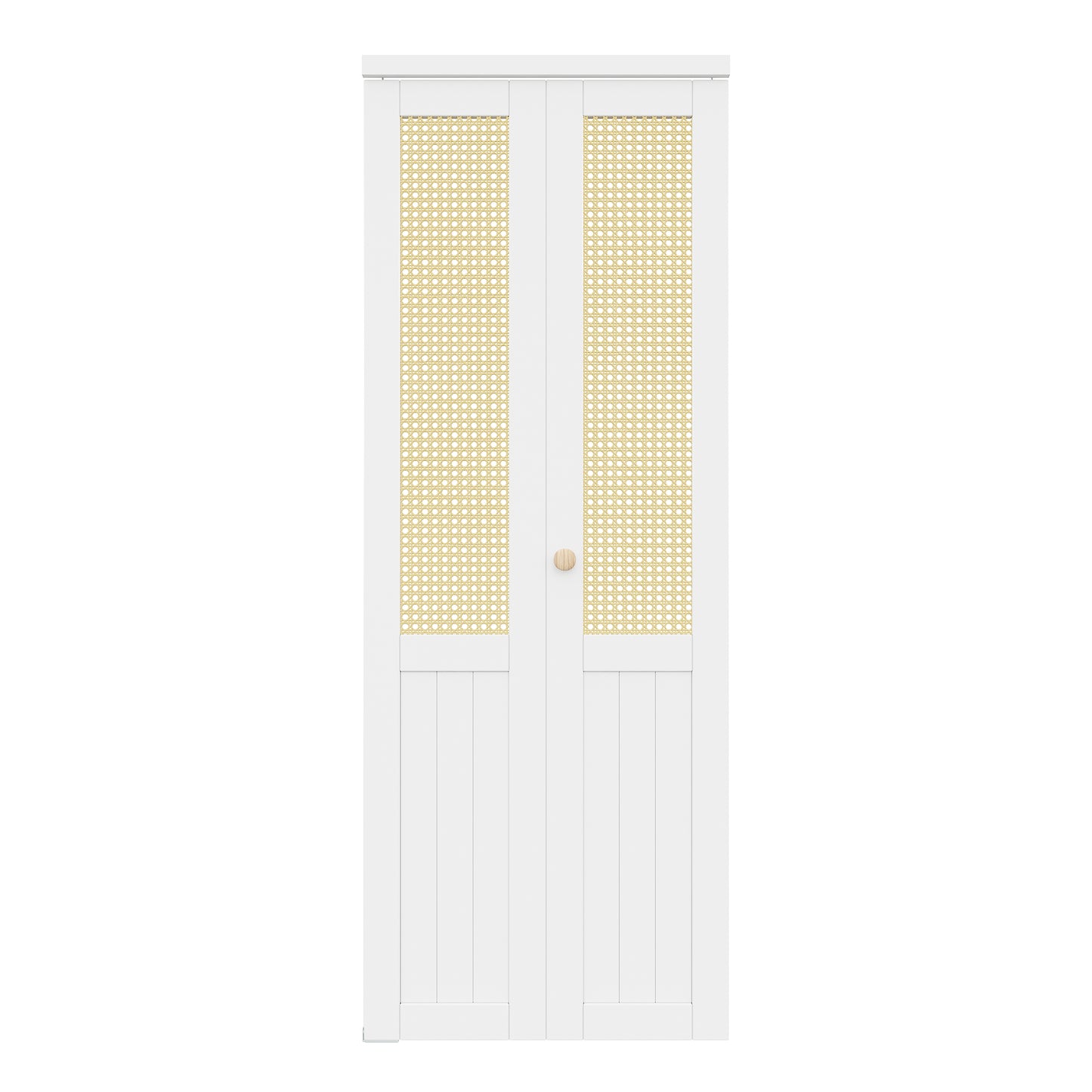 CRUTOP Bi-Fold Pivot Doors , Rattan Closet Door with Hardware Kit, MDF Panel Folding Interior Double Doors Easy to Install -  White