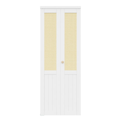 CRUTOP Bi-Fold Pivot Doors , Rattan Closet Door with Hardware Kit, MDF Panel Folding Interior Double Doors Easy to Install -  White