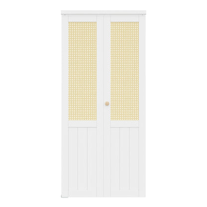 CRUTOP Bi-Fold Pivot Doors , Rattan Closet Door with Hardware Kit, MDF Panel Folding Interior Double Doors Easy to Install -  White
