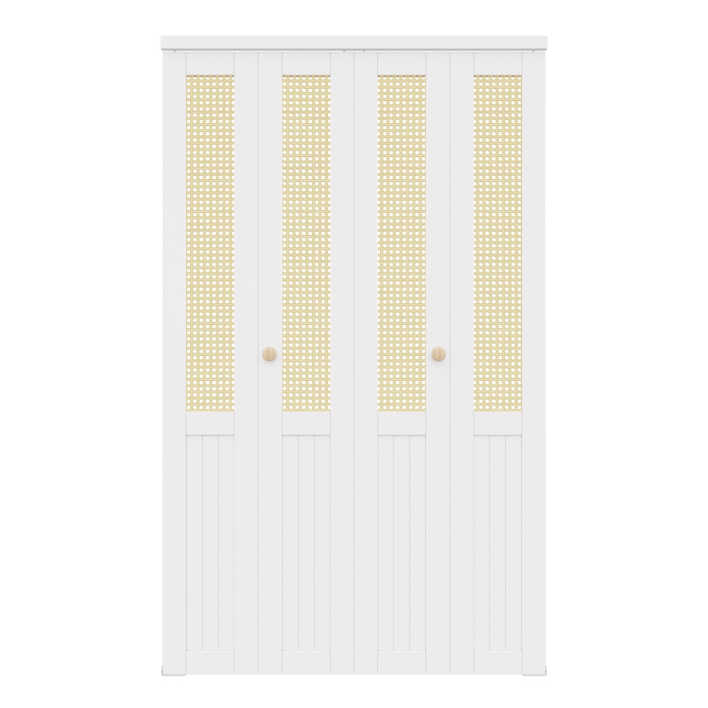 CRUTOP Rattan Bifold Door, Interior Door Panel with Hardware Kit Set & Fascia & Knob, Folding Doors for Closet/Pantry/Bedroom, Preassembled Bi Fold Doors, White