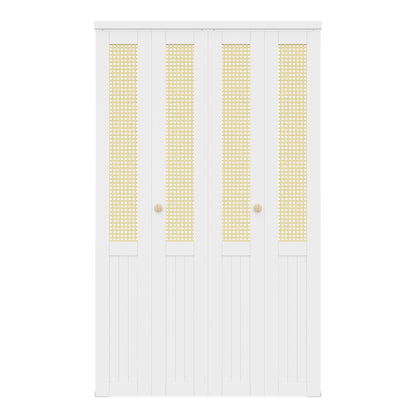 CRUTOP Rattan Bifold Door, Interior Door Panel with Hardware Kit Set & Fascia & Knob, Folding Doors for Closet/Pantry/Bedroom, Preassembled Bi Fold Doors, White