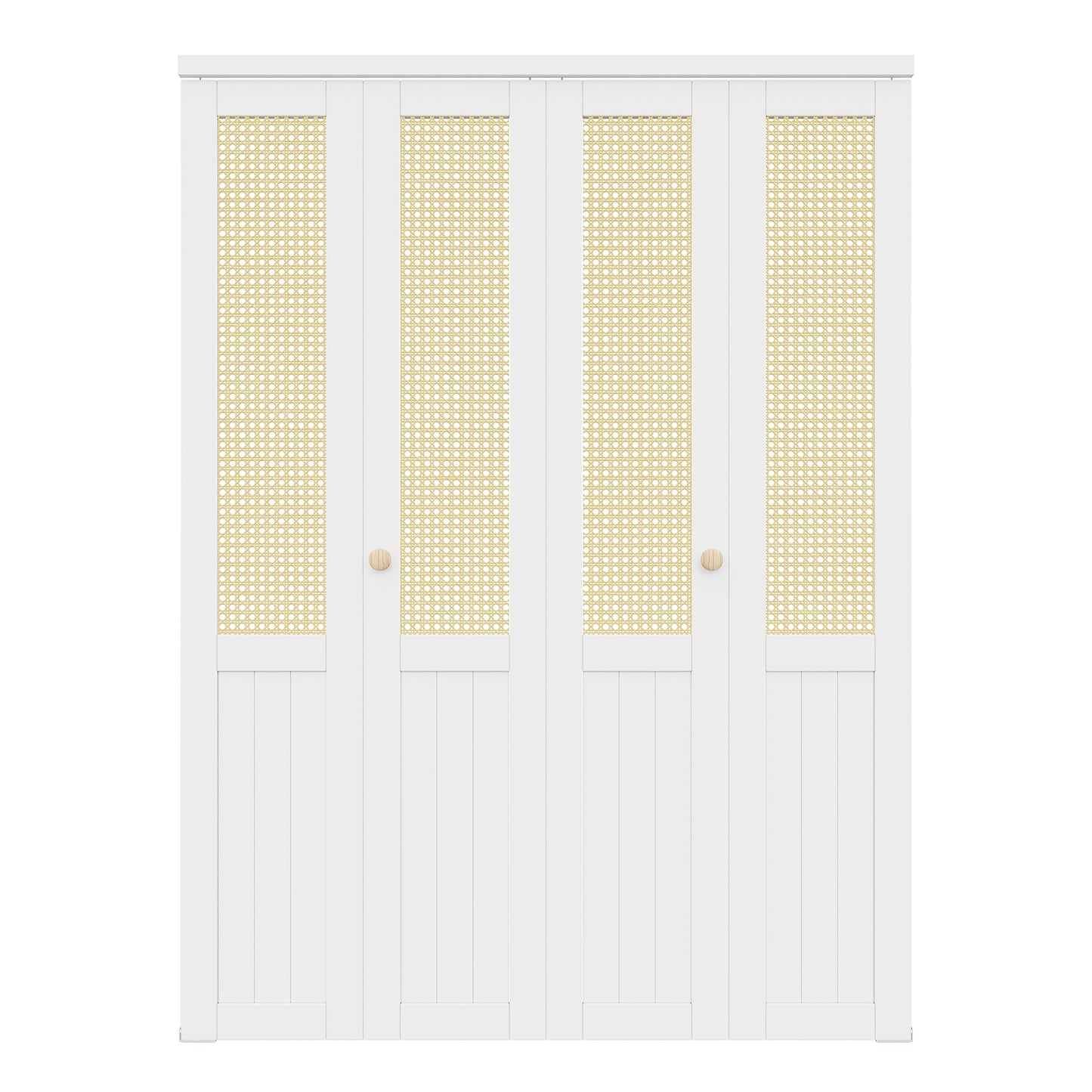 CRUTOP Rattan Bifold Door, Interior Door Panel with Hardware Kit Set & Fascia & Knob, Folding Doors for Closet/Pantry/Bedroom, Preassembled Bi Fold Doors, White