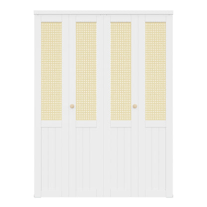 CRUTOP Rattan Bifold Door, Interior Door Panel with Hardware Kit Set & Fascia & Knob, Folding Doors for Closet/Pantry/Bedroom, Preassembled Bi Fold Doors, White