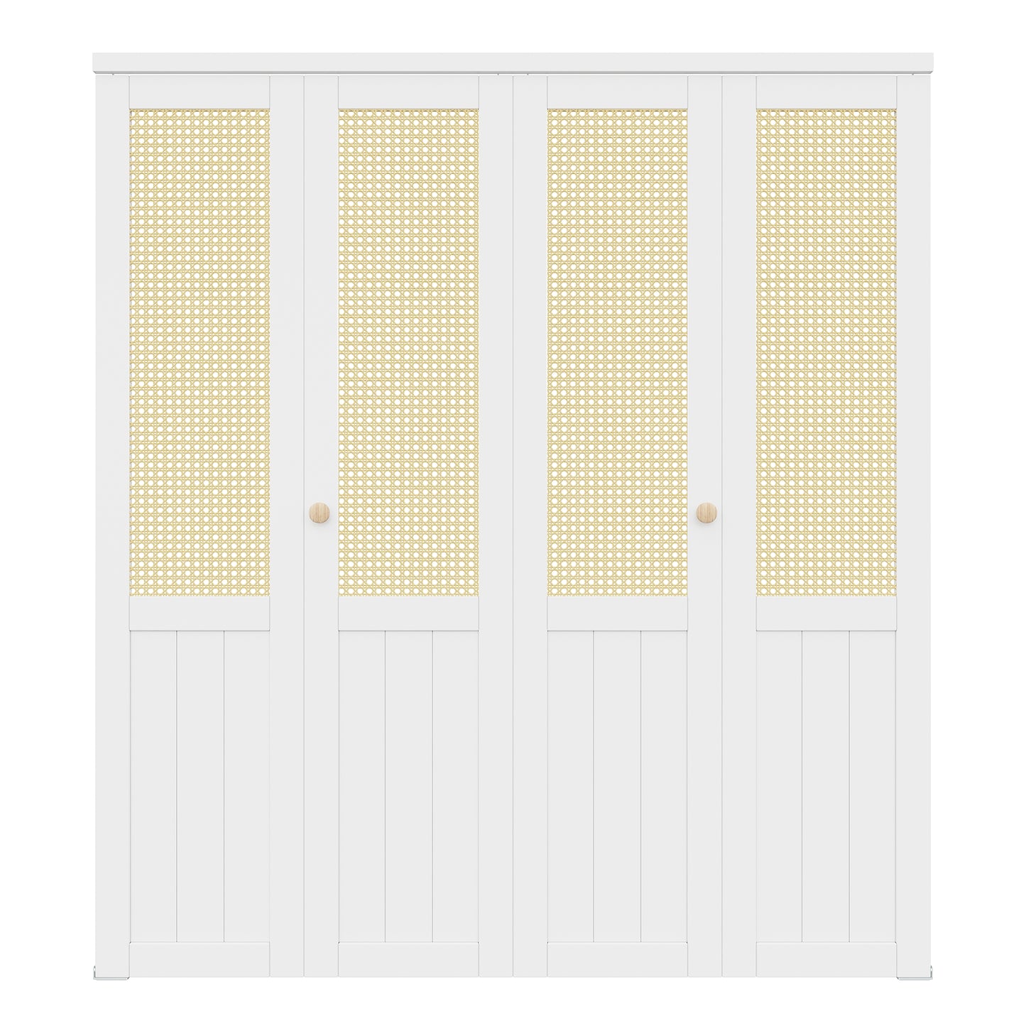 CRUTOP Rattan Bifold Door, Interior Door Panel with Hardware Kit Set & Fascia & Knob, Folding Doors for Closet/Pantry/Bedroom, Preassembled Bi Fold Doors, White