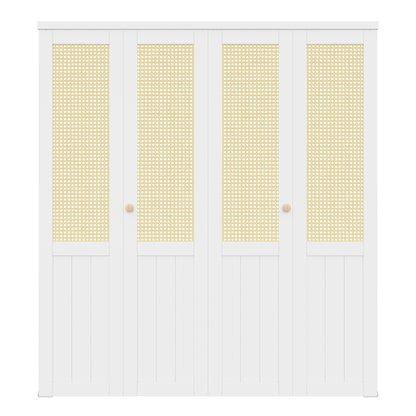 CRUTOP Rattan Bifold Door, Interior Door Panel with Hardware Kit Set & Fascia & Knob, Folding Doors for Closet/Pantry/Bedroom, Preassembled Bi Fold Doors, White