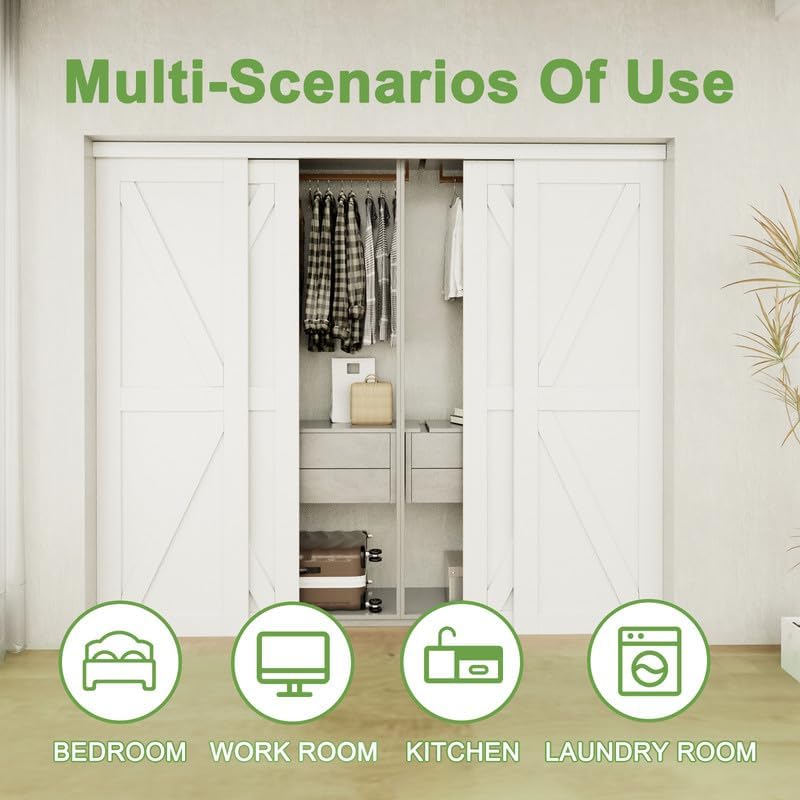 CRUTOP Sliding Closet Door, Water-Resistant Wood Texture Surface & Solid Core, K Shape Design, Build Quality & Easy to Install( Pre-Assembled Panels with Hardware Kit)