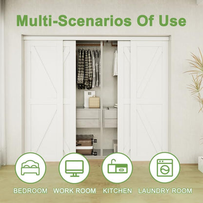 CRUTOP Sliding Closet Door, Water-Resistant Wood Texture Surface & Solid Core, K Shape Design, Build Quality & Easy to Install( Pre-Assembled Panels with Hardware Kit)