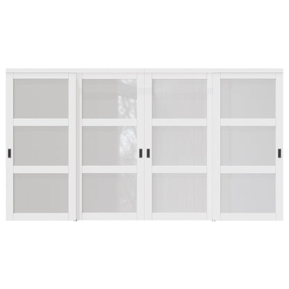 CRUTOP Paintable Sliding Closet Door, 3-Lite Tempered Frosted Glass with Good Privacy, Water-Resistant Frame, Build Quality (Panels&Hardware Kit)