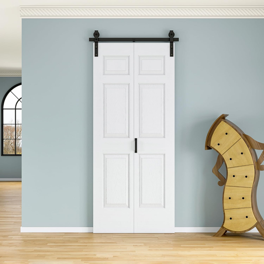 Crutop 6-Lite Hollow Paneled Arch Bifold Barn Door, Preassembled Panels with Hardware Kit & Handle, No Requiry Assemble Panels, Solid Core MDF Wood & Prefinished & Paintable