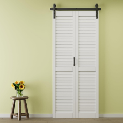 Crutop Louvered Solid Core Panel Bifold Barn Door, Preassembled Panels with Hardware Kit & Handle, No Requiry Assemble Panels, Solid Core MDF Wood & Finished & PVC Covered