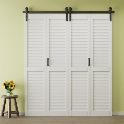 Crutop Louvered Solid Core Panel Bifold Barn Door, Preassembled Panels with Hardware Kit & Handle, No Requiry Assemble Panels, Solid Core MDF Wood & Finished & PVC Covered