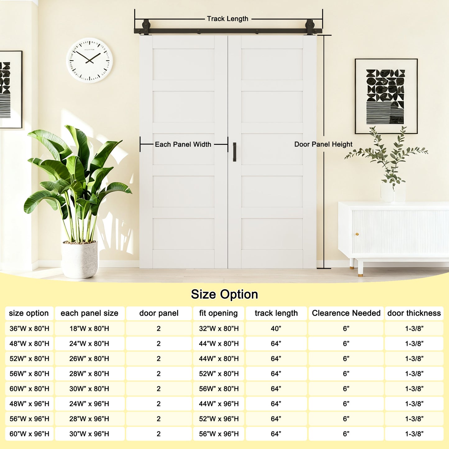 CRUTOP 5-Lite Solid Core Panel Bifold Barn Door, Paintable Surface,White Prefinished Solid MDF Wood Panel with Hardware Kit & Handle & Floor Guide