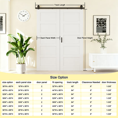 CRUTOP 5-Lite Solid Core Panel Bifold Barn Door, Paintable Surface,White Prefinished Solid MDF Wood Panel with Hardware Kit & Handle & Floor Guide