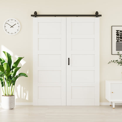 CRUTOP 5-Lite Solid Core Panel Bifold Barn Door, Paintable Surface,White Prefinished Solid MDF Wood Panel with Hardware Kit & Handle & Floor Guide