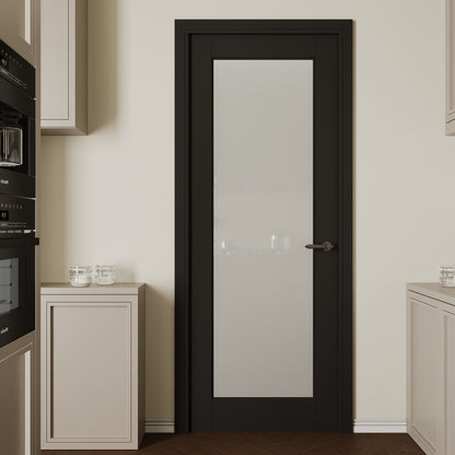 CRUTOP Frosted Glass Interior Slab Door, Black Prefinished Door with/without Prehung Kit, Paintable