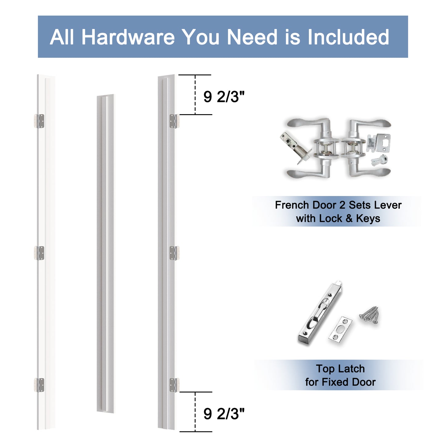 CRUTOP 1-Lite Frosted Glass White Solid Core Double Prehung French Door with Ready-to-Assemble Jamb, Silver Hardware Prehung