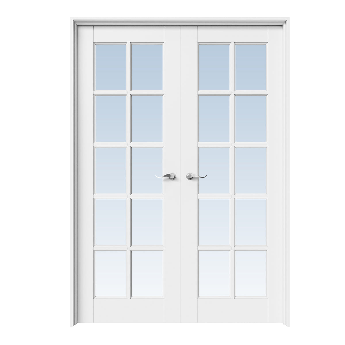 CRUTOP 10-Lite Clear Glass White Solid Core Double Prehung French Door with Ready-to-Assemble Jamb, Silver Hardware Prehung