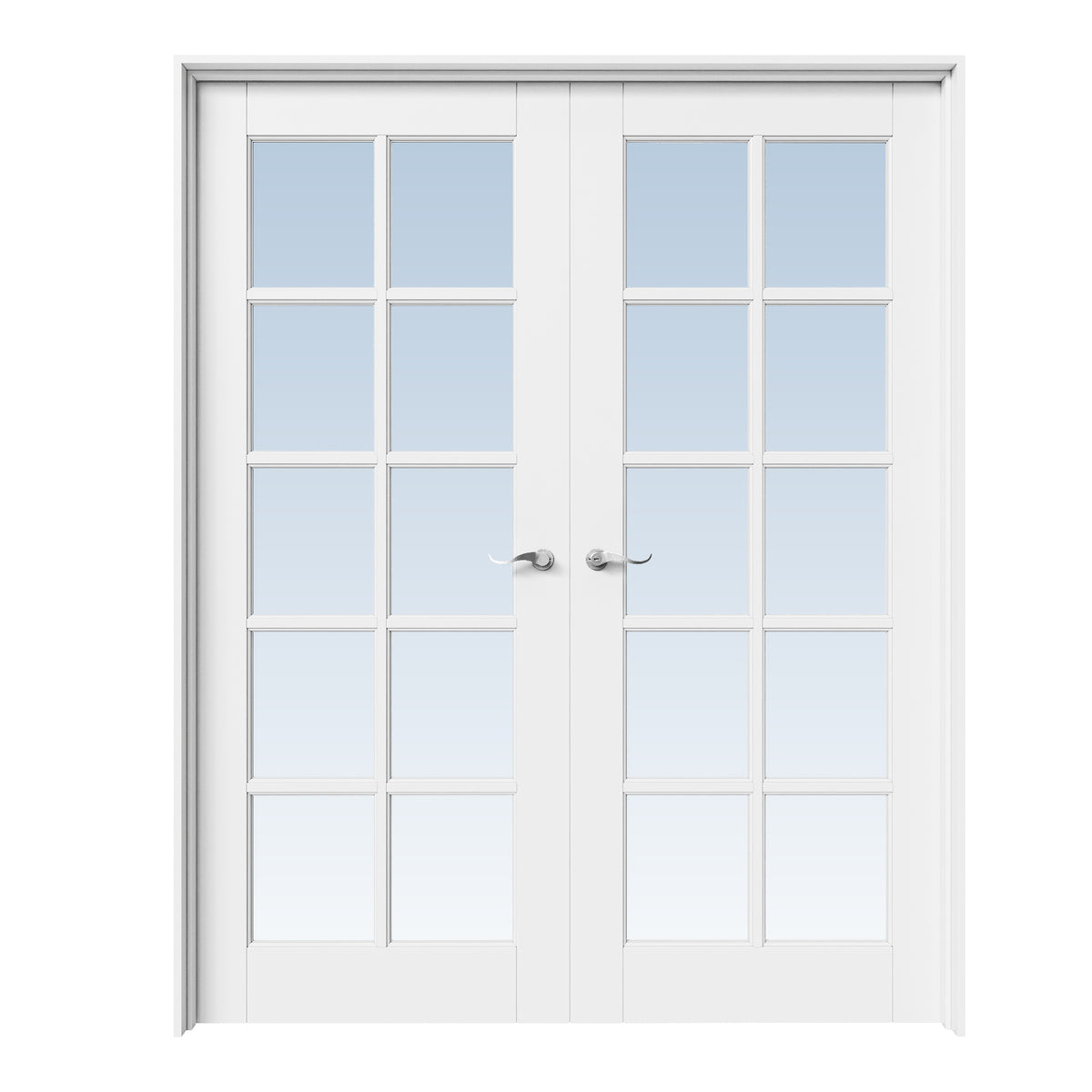 CRUTOP 10-Lite Clear Glass White Solid Core Double Prehung French Door with Ready-to-Assemble Jamb, Silver Hardware Prehung
