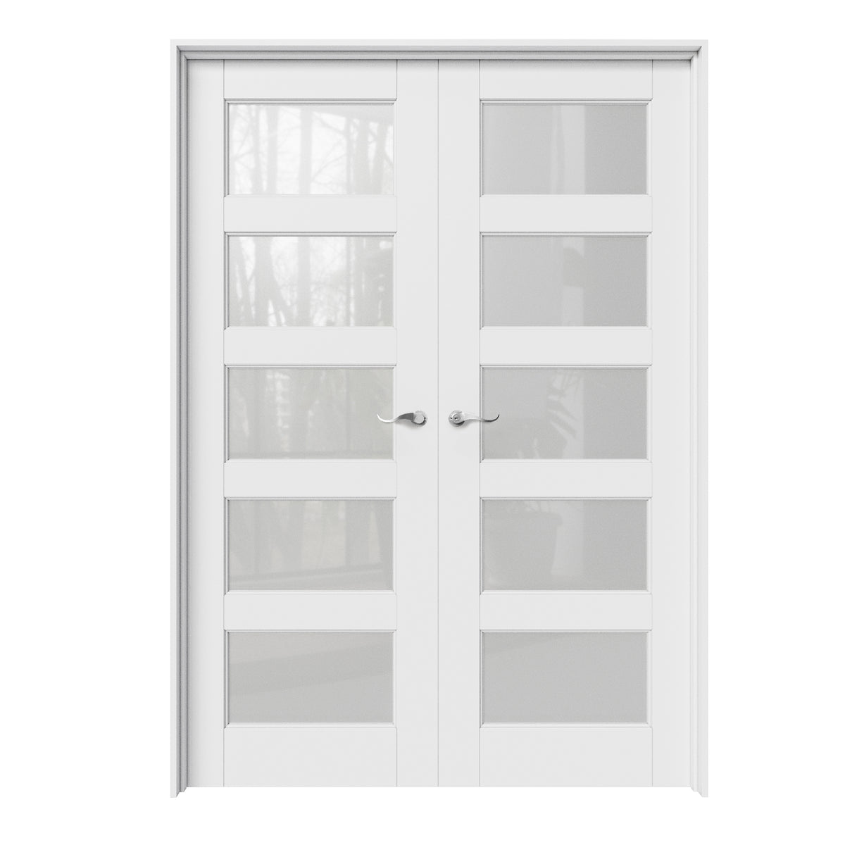 CRUTOP 5-Lite Frosted Glass White Solid Core Double Prehung French Door with Ready-to-Assemble Jamb, Silver Hardware Prehung