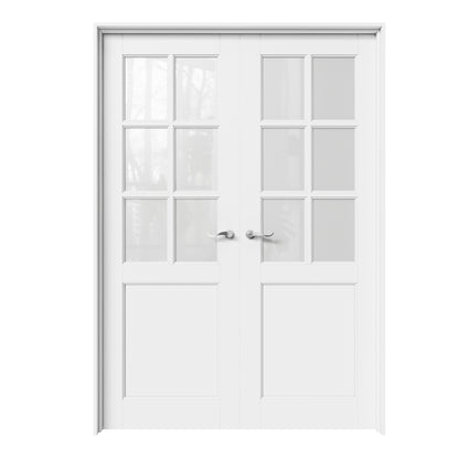 CRUTOP 6-Lite Frosted Glass White Solid Core Double Prehung French Door with Ready-to-Assemble Jamb, Silver Hardware Prehung