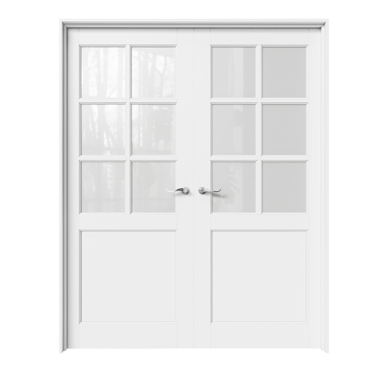 CRUTOP 6-Lite Frosted Glass White Solid Core Double Prehung French Door with Ready-to-Assemble Jamb, Silver Hardware Prehung