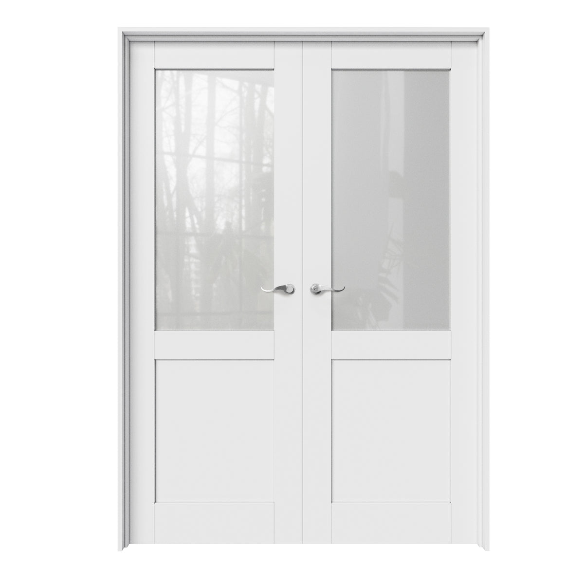 CRUTOP Half-Lite Frosted Glass White Solid Core Double Prehung French Door with Ready-to-Assemble Jamb, Silver Hardware Prehung