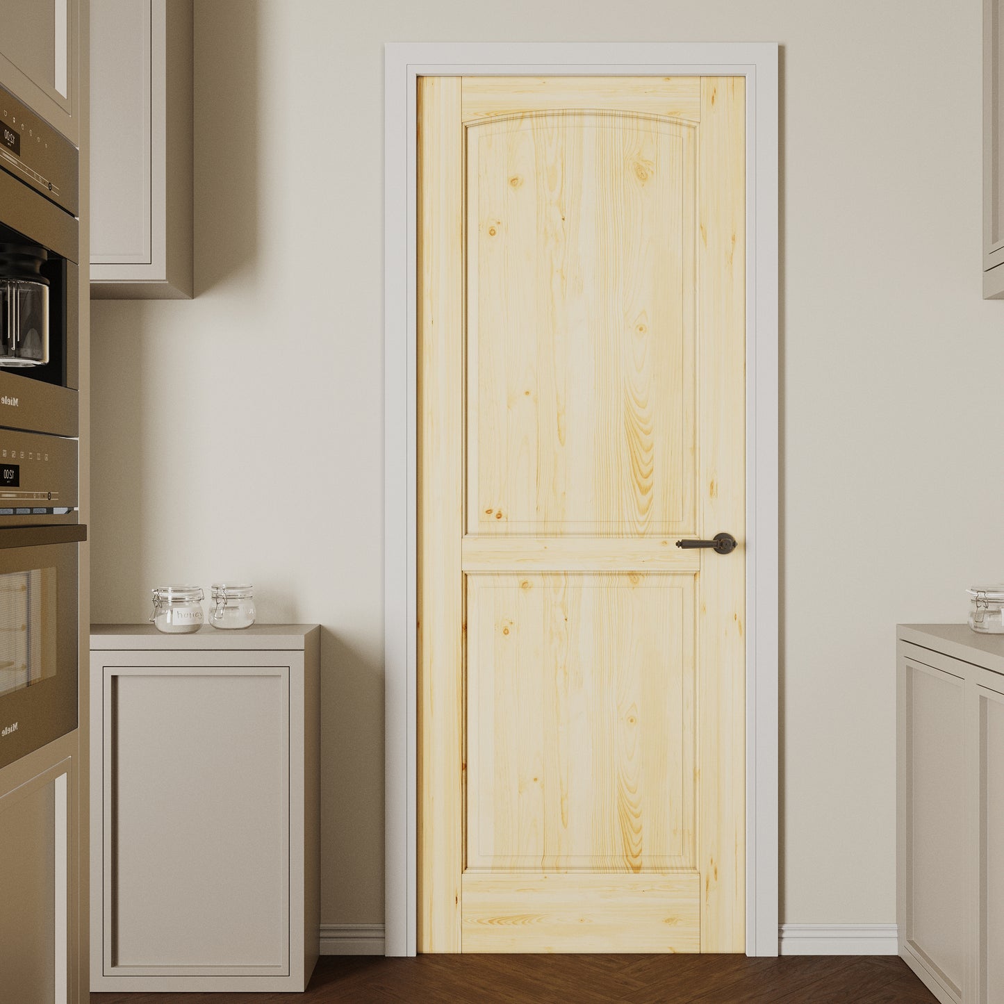 CRUTOP 2-Panel Arch Top Solid Core Panel Pine Wood Interior Slab Door with/without Prehung Kit, Paintable, Unfinished