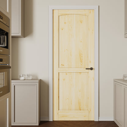 CRUTOP 2-Panel Arch Top Solid Core Panel Pine Wood Interior Slab Door with/without Prehung Kit, Paintable, Unfinished