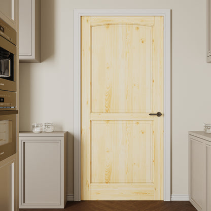 CRUTOP 2-Panel Arch Top Solid Core Panel Pine Wood Interior Slab Door with/without Prehung Kit, Paintable, Unfinished