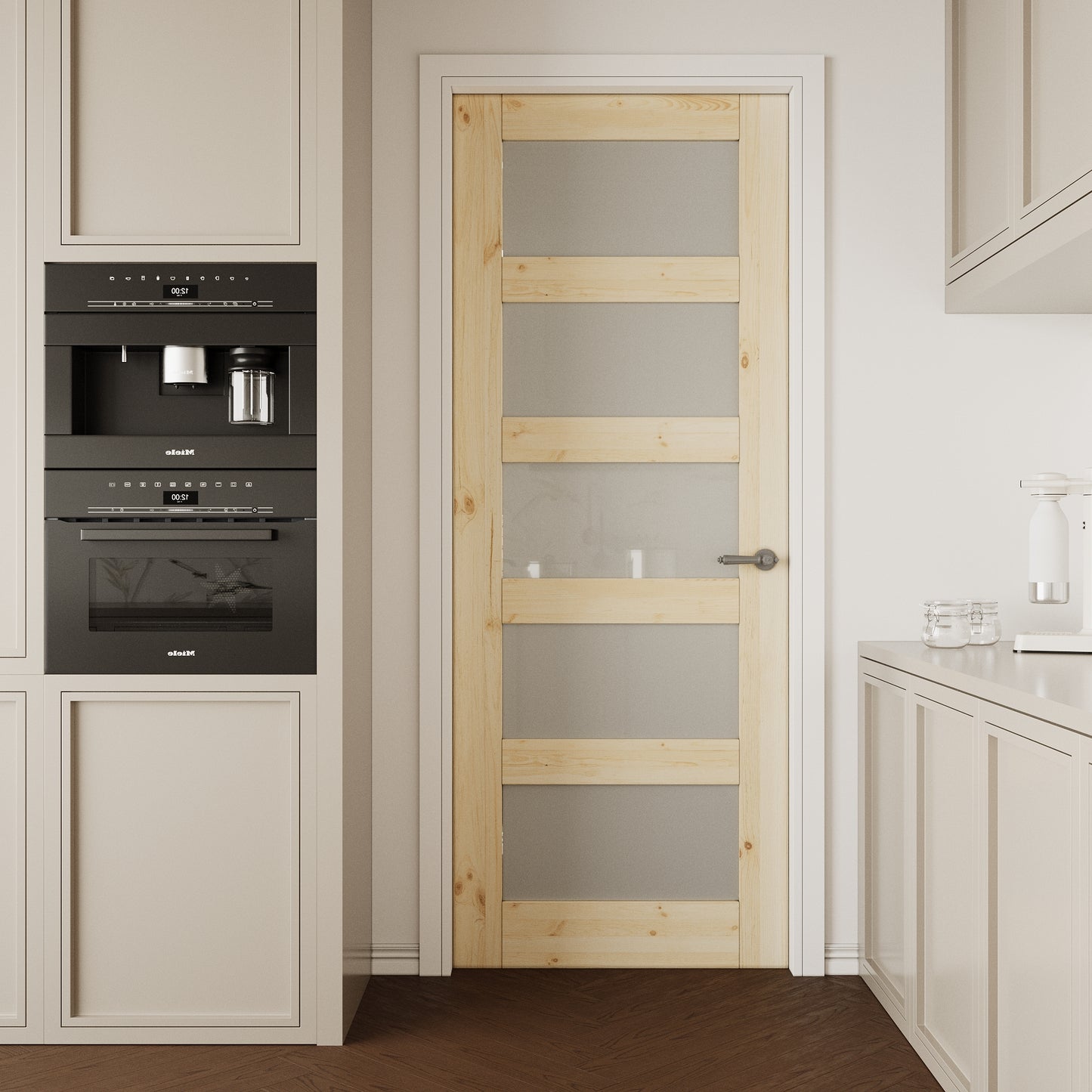 CRUTOP 5-Lite Frosted Glass Pine Wood Interior Slab Door with/without Prehung Kit, Paintable, Unfinished