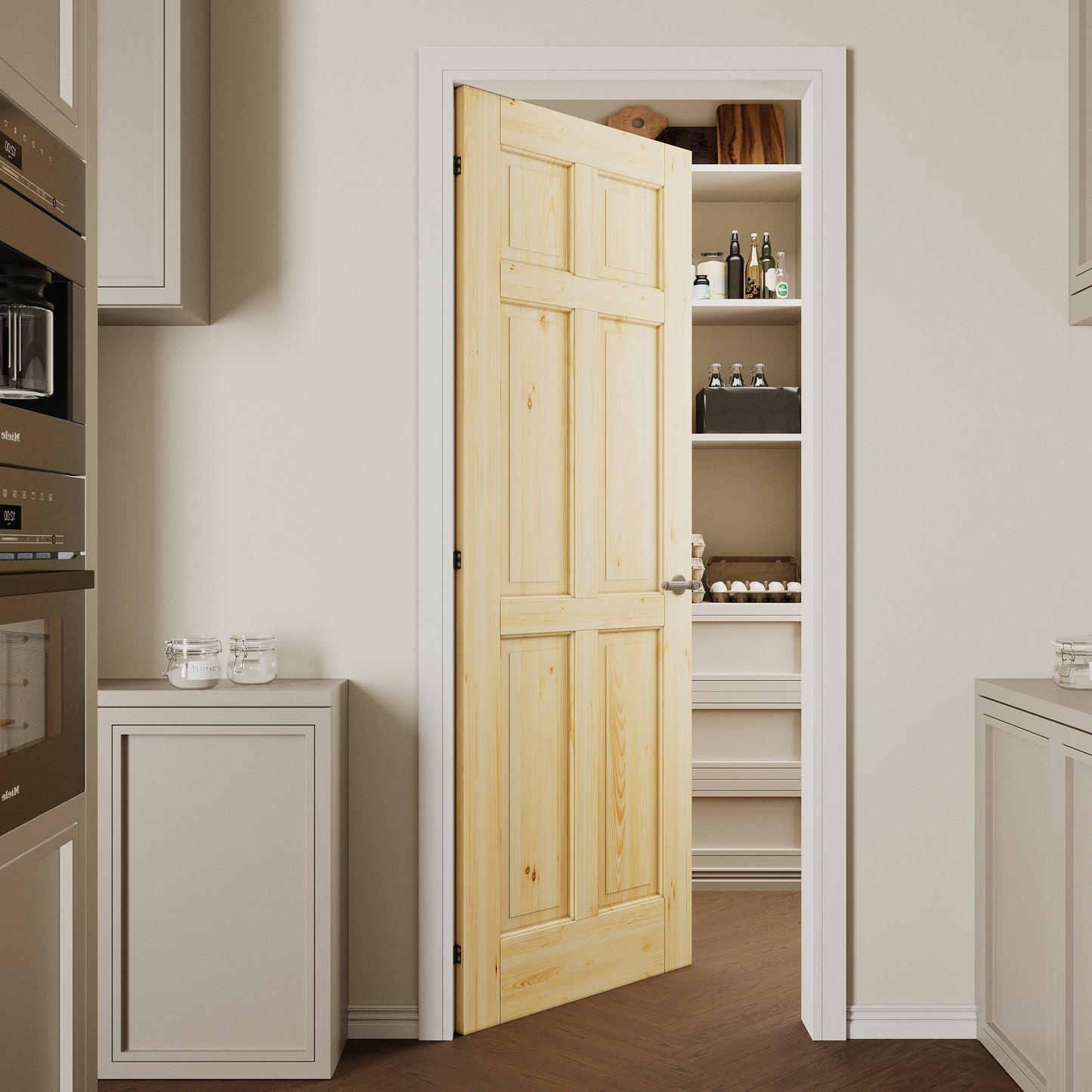 CRUTOP 6-Panel Solid Core Panel Pine Wood Interior Slab Door with/without Prehung Kit, Paintable, Unfinished