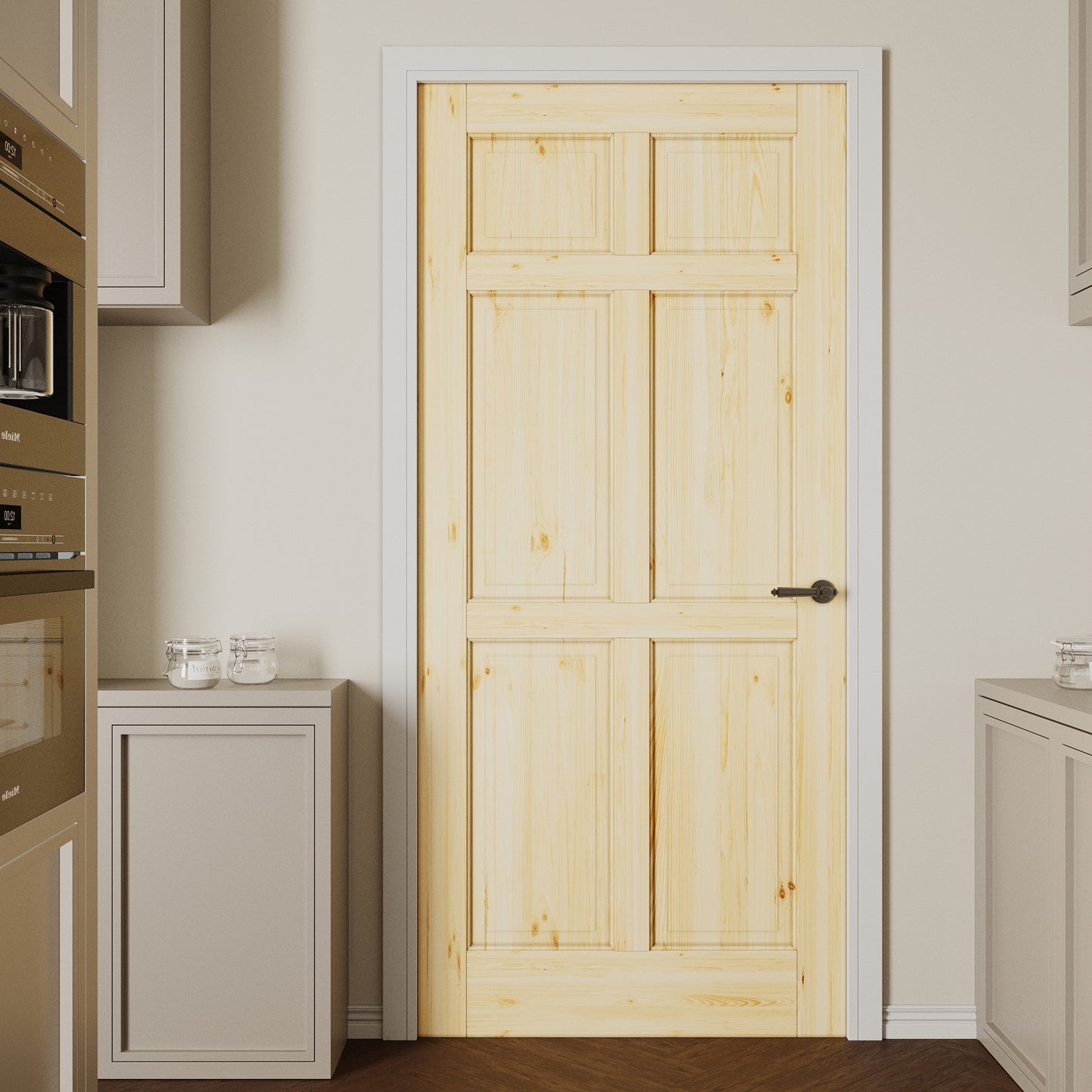 CRUTOP 6-Panel Solid Core Panel Pine Wood Interior Slab Door with/without Prehung Kit, Paintable, Unfinished