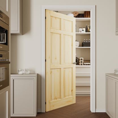 CRUTOP 6-Panel Solid Core Panel Pine Wood Interior Slab Door with/without Prehung Kit, Paintable, Unfinished