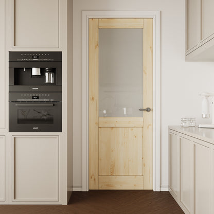 CRUTOP Half-Lite Frosted Glass Pine Wood Interior Slab Door with/without Prehung Kit, Paintable, Unfinished