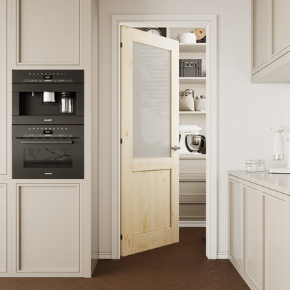 CRUTOP Half-Lite Frosted Glass Pine Wood Interior Slab Door with/without Prehung Kit, Paintable, Unfinished