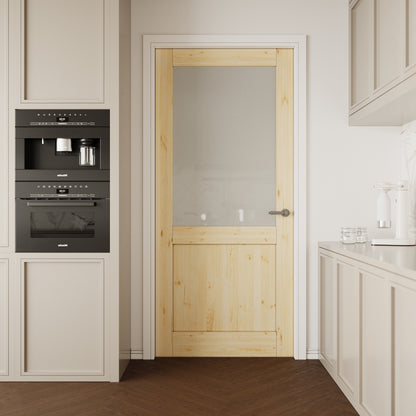 CRUTOP Half-Lite Frosted Glass Pine Wood Interior Slab Door with/without Prehung Kit, Paintable, Unfinished