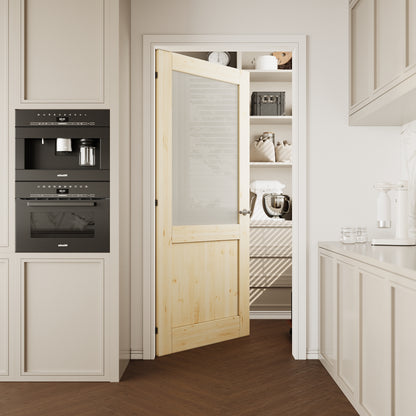 CRUTOP Half-Lite Frosted Glass Pine Wood Interior Slab Door with/without Prehung Kit, Paintable, Unfinished