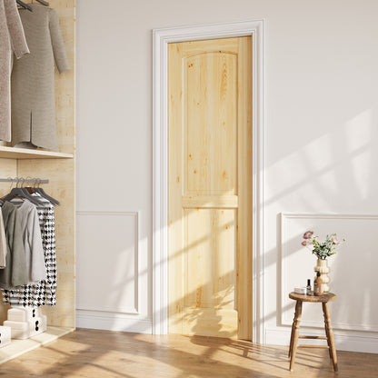 CRUTOP 2-Panel Arch Top Solid Pine Wood Panel Pocket Door, Pine Wood Interior Sliding Doors with Hardware Kit & Soft Close & Frame, Solid Pine Wood & Unfinished Paintable Surface