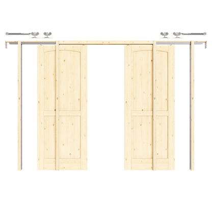 CRUTOP 2-Panel Arch Top Solid Pine Wood Panel Pocket Door, Pine Wood Interior Sliding Doors with Hardware Kit & Soft Close & Frame, Solid Pine Wood & Unfinished Paintable Surface
