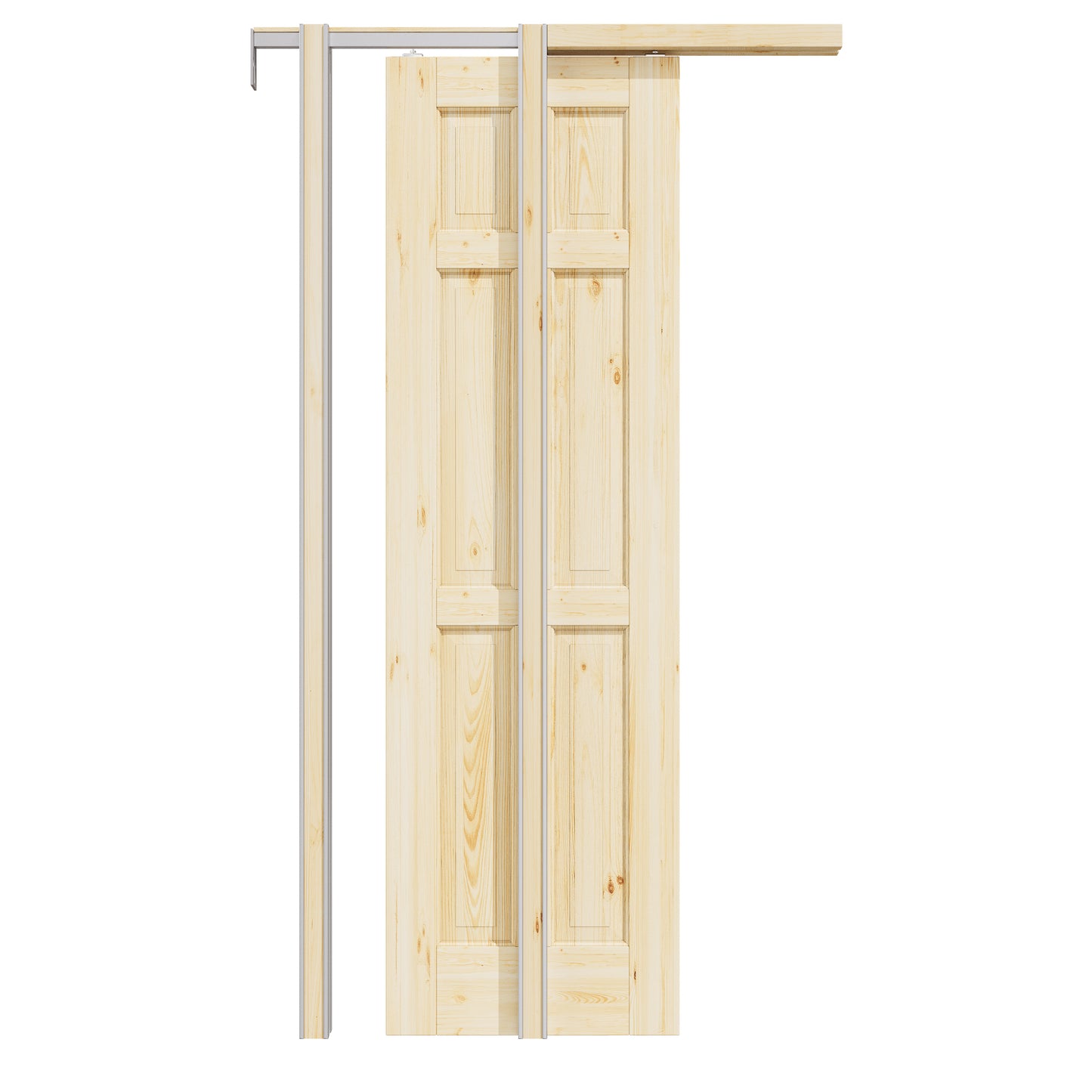 CRUTOP 6-Panel Solid Pine Wood Panel Pocket Door, Pine Wood Interior Sliding Doors with Hardware Kit & Soft Close & Frame, Solid Pine Wood & Unfinished Paintable Surface