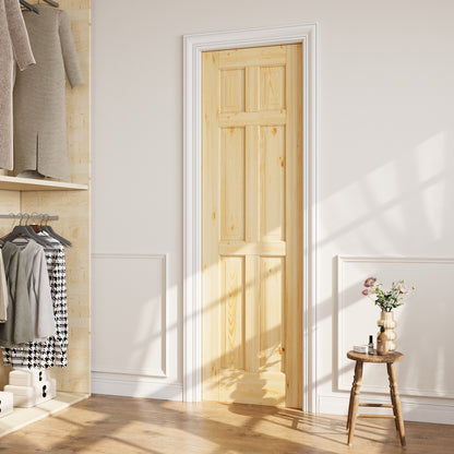 CRUTOP 6-Panel Solid Pine Wood Panel Pocket Door, Pine Wood Interior Sliding Doors with Hardware Kit & Soft Close & Frame, Solid Pine Wood & Unfinished Paintable Surface