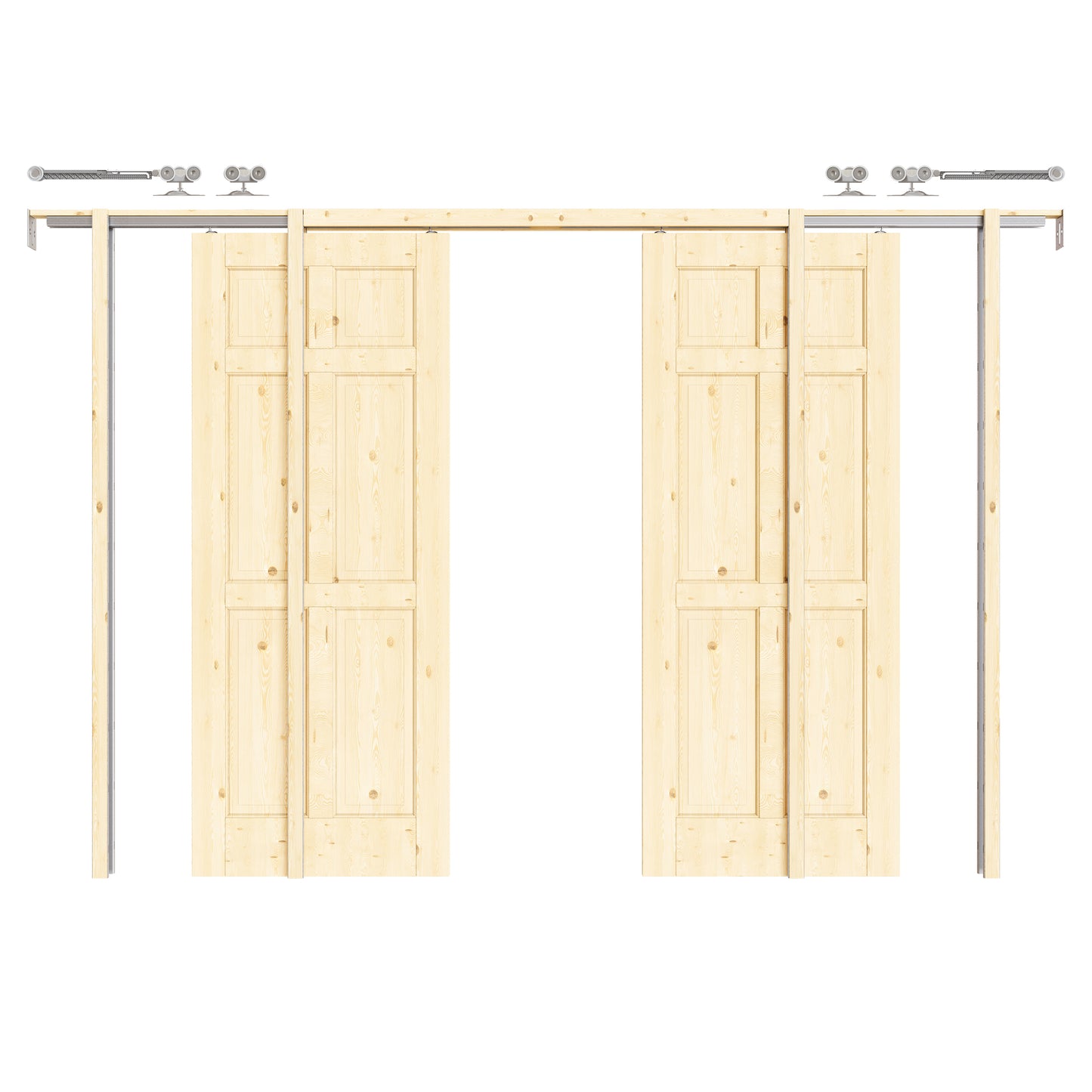 CRUTOP 6-Panel Solid Pine Wood Panel Pocket Door, Pine Wood Interior Sliding Doors with Hardware Kit & Soft Close & Frame, Solid Pine Wood & Unfinished Paintable Surface